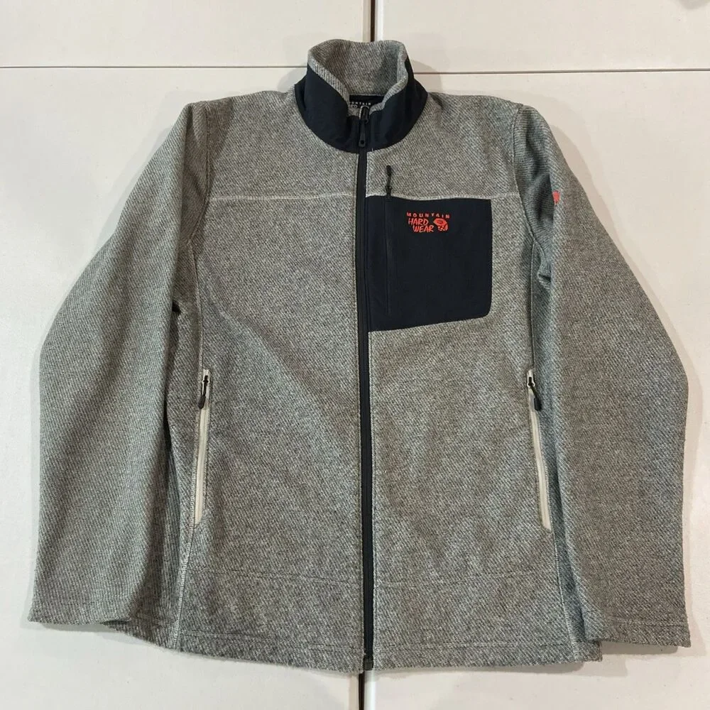Mountain Hardwear Jacket Mens Large Gray Toasty Twill Fleece Full Zip Up Coat